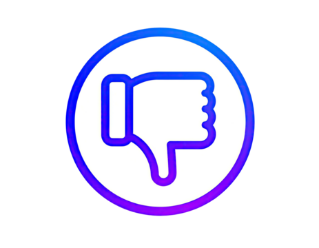 A dislike icon, a white circle with a downward-pointing hand in blue outline, encircled by a gradient blue and purple ring