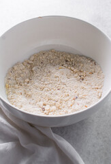 Overhead view of fire crackers dough in a bowl, top view of spicy cracker dough, process of making fire crackers