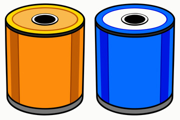 Vector art of two colorful cartoon cans, one orange and one blue, stand side by side on a, perfect for a playful and vibrant design