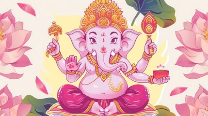 Naklejka premium Ganesha Line Art: Hindu God Illustration
