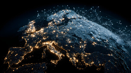 European Union digital network and cybersecurity concept