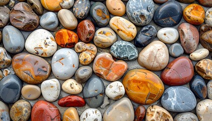 A captivating display of colorful, rounded stones in various shades, showcasing natural patterns and textures.