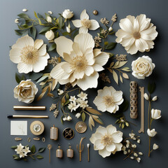 set of black and white flowers