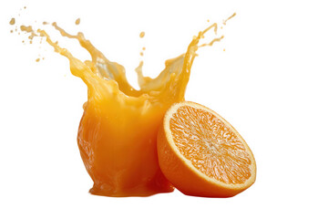 Orange Juice Splash with Halved Orange on Black Background