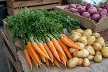 Freshly Harvested Carrots and Potatoes