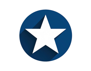 A white star icon on a dark-blue circle