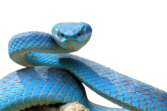a Blue viper snake attacking position on branch, Viper blue insularis staying on the branch waiting for the prey, Trimeresurus insularis Indonesia's pit vipers closeup on branch