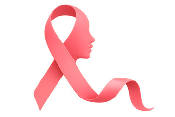 Pink ribbon shaped like a woman s profile symbolizing breast cancer awareness and support isolated on transparent background