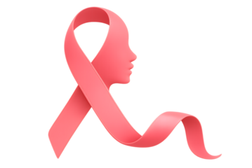 Pink ribbon shaped like a woman s profile symbolizing breast cancer awareness and support isolated on transparent background