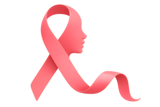 Pink ribbon shaped like a woman s profile symbolizing breast cancer awareness and support isolated on transparent background