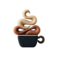 A 3D rendered coffee cup with swirling cream and coffee foam art Beverage