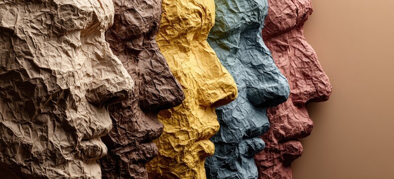 Profile views of textured faces in various colors