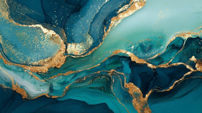 Gold Teal Abstract Marble Texture Background