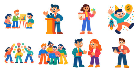 Fototapeta premium PNG Colorful business cartoon illustrations, element set on transparent background