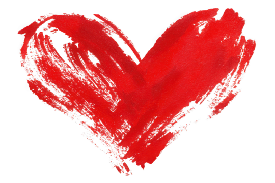 Bold red heart symbolizing love and passion on white background.