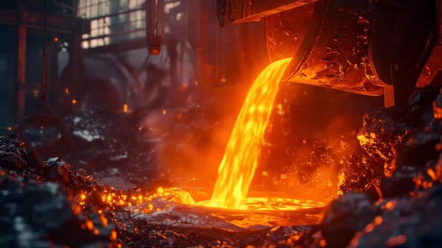 Molten Metal Pouring in Industrial Foundry Setting