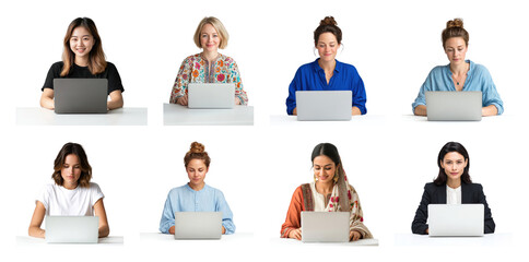 PNG Diverse women working remotely online, element set on transparent background