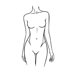 Naklejka premium Line drawing of a woman's torso, depicting the upper body, waist, and hips in a minimalist style.