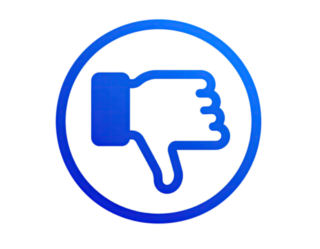 A white circle with a blue thumbs-down icon