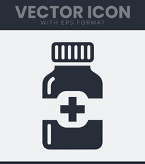Medicine bottle health care plus symbol vector icon