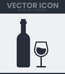 Simple wine bottle and glass icon vector