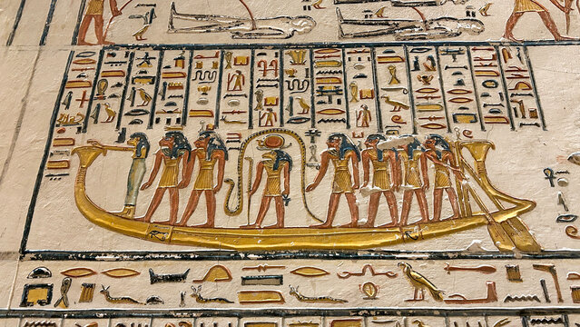 Solar barque with sun god and deities, Tomb of Ramesses V and VI Valley of Kings