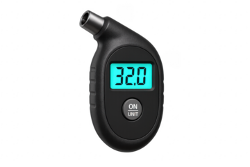 Digital tire pressure gauge showing PSI measurement for car maintenance