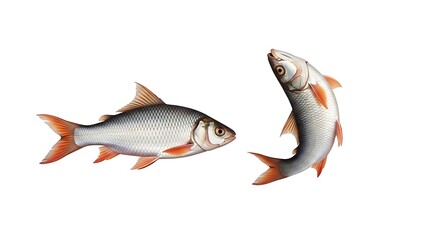 Two freshwater fish with red fins, isolated on a clean white background, showcasing their natural beauty.