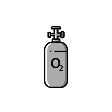 Oxygen cylinder O2 gas container with pressure valve, an isolated vektor design icon symbol for mining and medical concepts