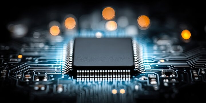 Close-up of a computer chip on a circuit board