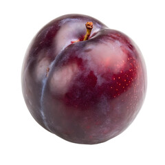 Fototapeta premium Single Ripe Plum with Stem on Black isolated on a transparent background fruit food