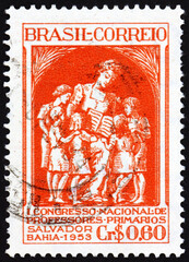 Postage stamp Brazil 1953 teacher and pupils