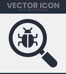 Magnifying glass over bug icon vector art