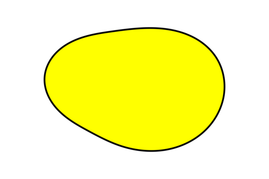 Yellow abstract blob shape with black outline for sticker, label, highlight, background, and decoration on transparent background