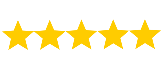 Five star rating icon for review, feedback, quality, and customer testimonial design on transparent background