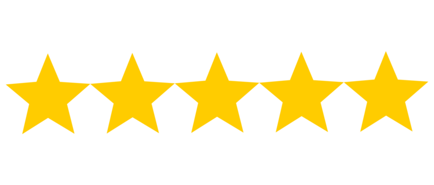 Five star rating icon for review, feedback, quality, and customer testimonial design on transparent background