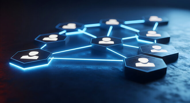 Connected network of people icons, symbolizing global community and teamwork. - Powered by Adobe