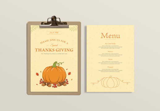 Thanksgiving Holiday Dinner Menu Design with Illustration