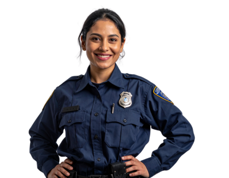 Smiling Female Police Officer Front Portrait Isolated PNG