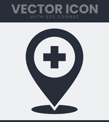Medical location pin plus sign vector graphic