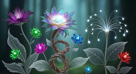 Mystical Glowing Fantasy Garden with Unique Flora