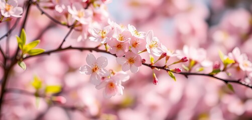Obraz premium Soft focus springtime blossoms, vibrant pastel hues, bokeh effect, focus, dreamy
