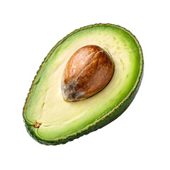 Ripe avocado half with large seed isolated on transparent background