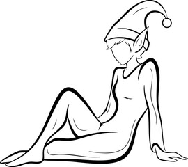 Whimsical elf figure in simple line art, perfect for festive holiday designs and fantasy themes.