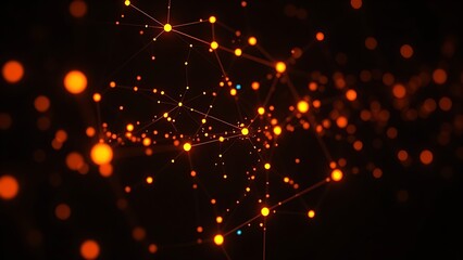 Glowing nodes form abstract data visualization on dark background, conveying futuristic technology concept.