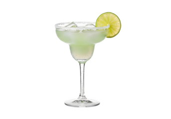 Refreshing margarita cocktail with lime wedge and salted rim isolated on transparent background, a classic tequilabased drink for celebrations