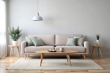 Living room with a white couch and a coffee table