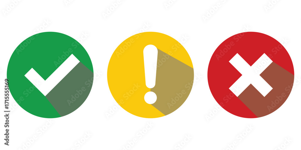Canvas Prints set of flat round check mark, exclamation point, x mark icons, buttons isolated on a white backgroun