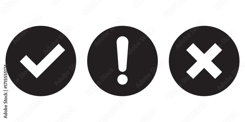 Canvas Prints set of flat round check mark, exclamation point, x mark icons, buttons isolated on a white backgroun