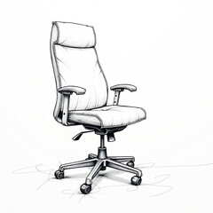 Office chair in ergonomic design, white leather on wheels, illustration 